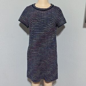 LOFT Navy Multicolor Knit Short-Sleeve Mini Dress Size 8